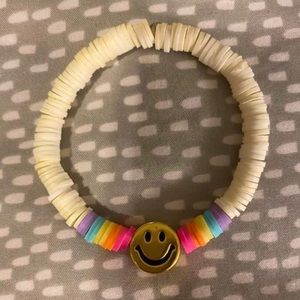 Golden Smiley Face Clay Bead Bracelet